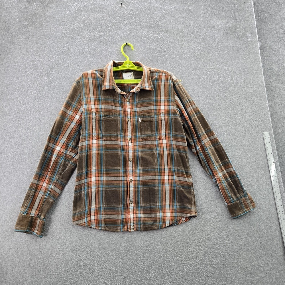 Levi's Men Button Up Shirt‎ L Brown Plaid Long Sleeve Work